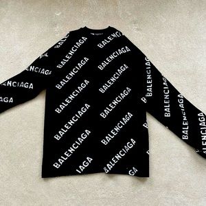 Balenciaga Logo Knit Crewneck Sweater In
Black